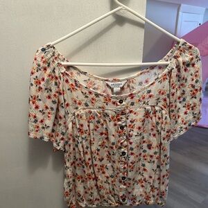 Arizona Jean Company Floral Blouse - Cream and Red